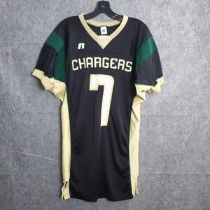 Russell Athletic Chargers Jersey #7 Football Black Green Gold Mens SZ 46 Sport